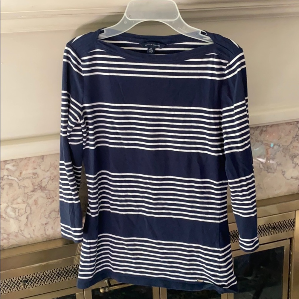 Tommy Hilfiger navy and white long sleeved tee